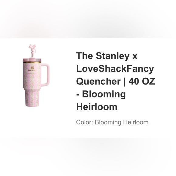 Stanley x LoveShackFancy 40oz tumbler quencher blooming heirloom pink green - Picture 5 of 5